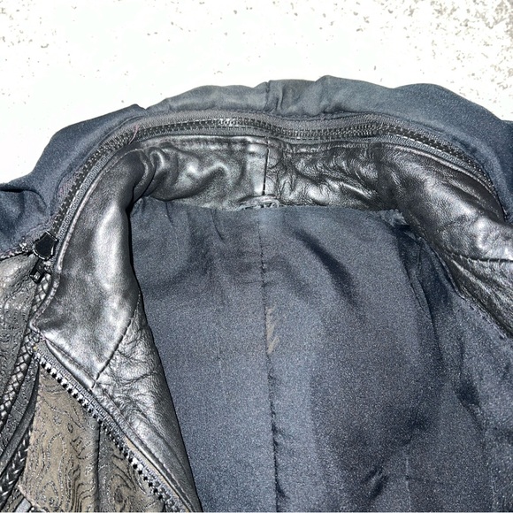 Vintage 80s Black  Leather Patchwork Western Jacket Black Women's M Tassel Retro - Picture 9 of 13